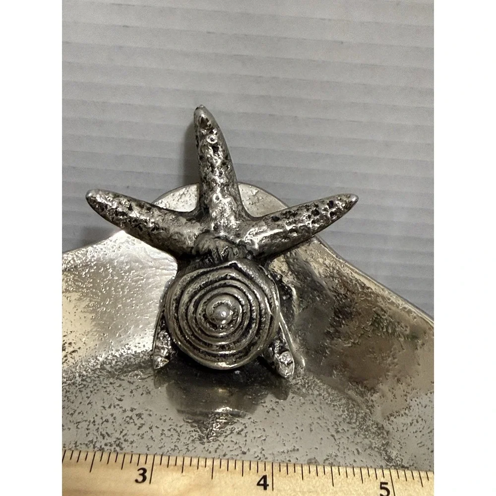 Metal Trinket Change Dish Silver Color Water Fish 7 inches Textured Footed Cute